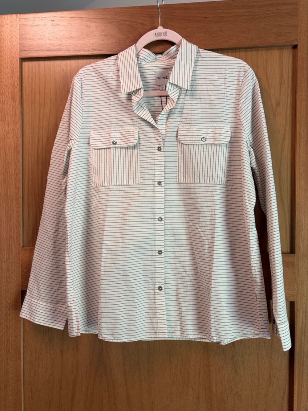 NIC+ZOE Cream and Black Striped Button-Front Blouse
